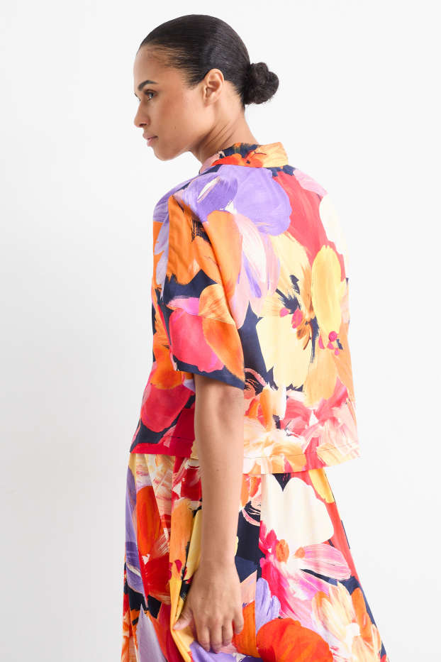 Dámské - Košilová halenka - s květinovým vzorem - strukturovaná - barevná