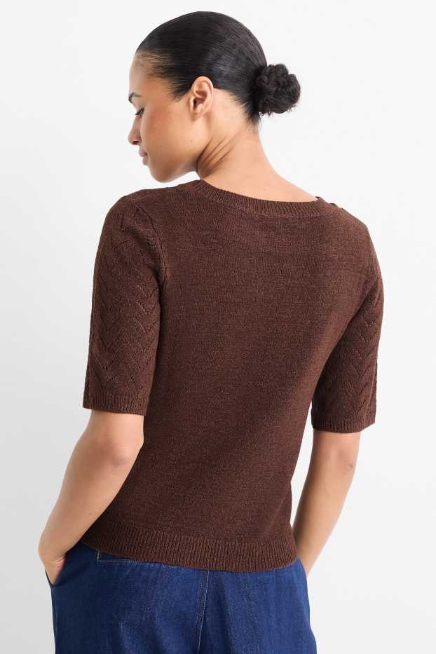 Dona - Jersei de punt de mitja - de màniga curta - marró fosc