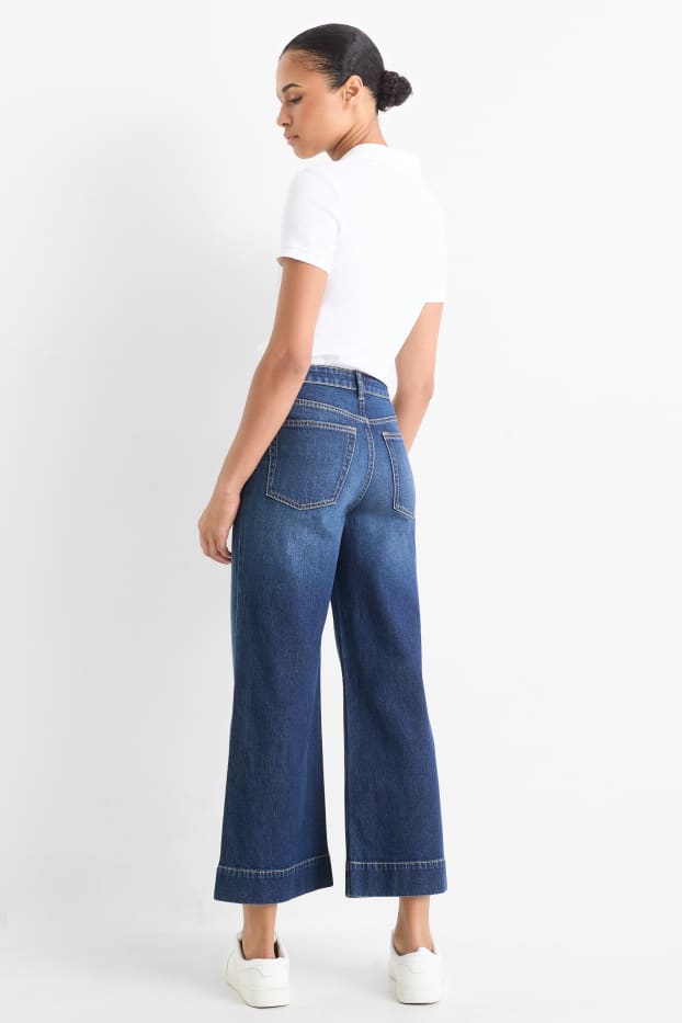 Dona - Wide leg Jeans crop - mid waist - texà blau fosc