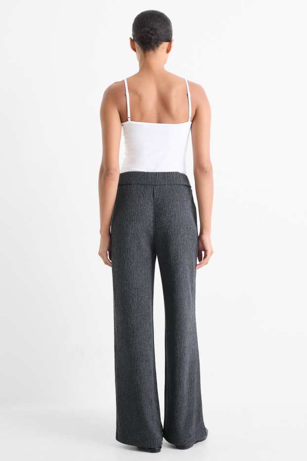 Mujer - Pantalón de jersey - mid waist - wide leg - con textura - gris oscuro