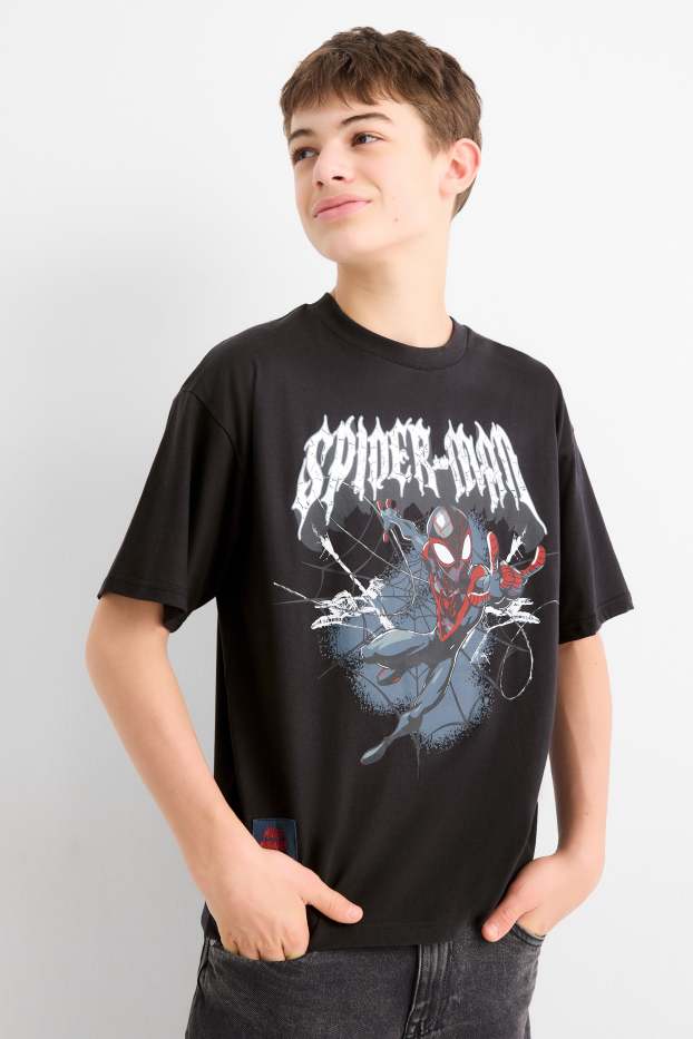 Bambini - Uomo Ragno - maglia a maniche corte - effetto brillante - nero