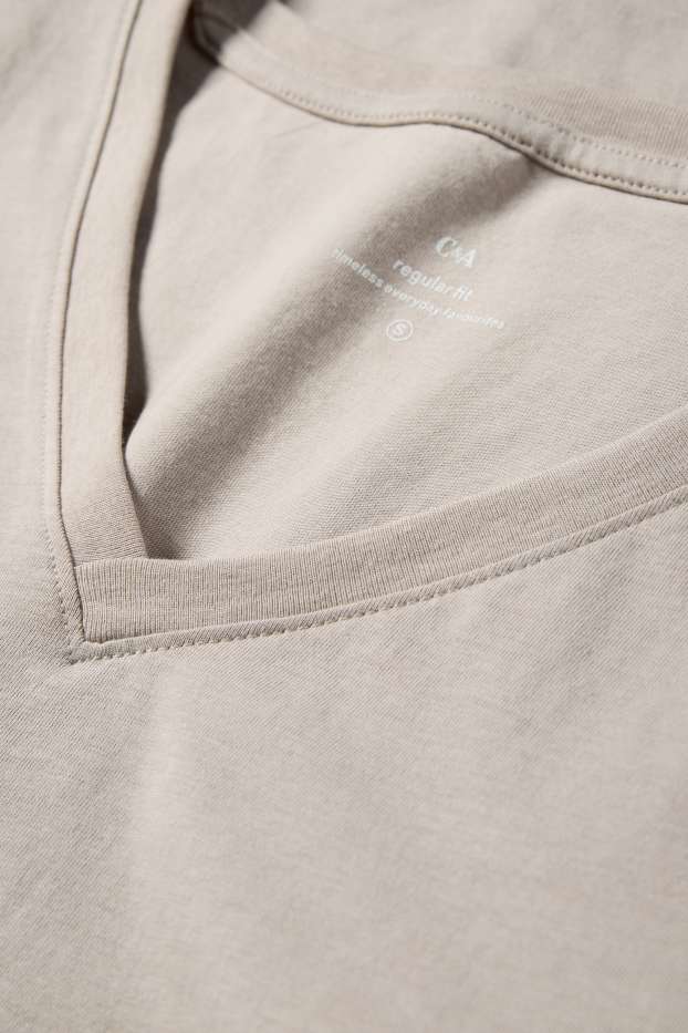 Dámské - Tričko s výstřihem ve tvaru V - regular fit - béžová