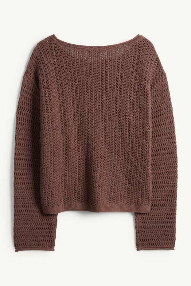 Femmes - Pull - texturé - marron foncé
