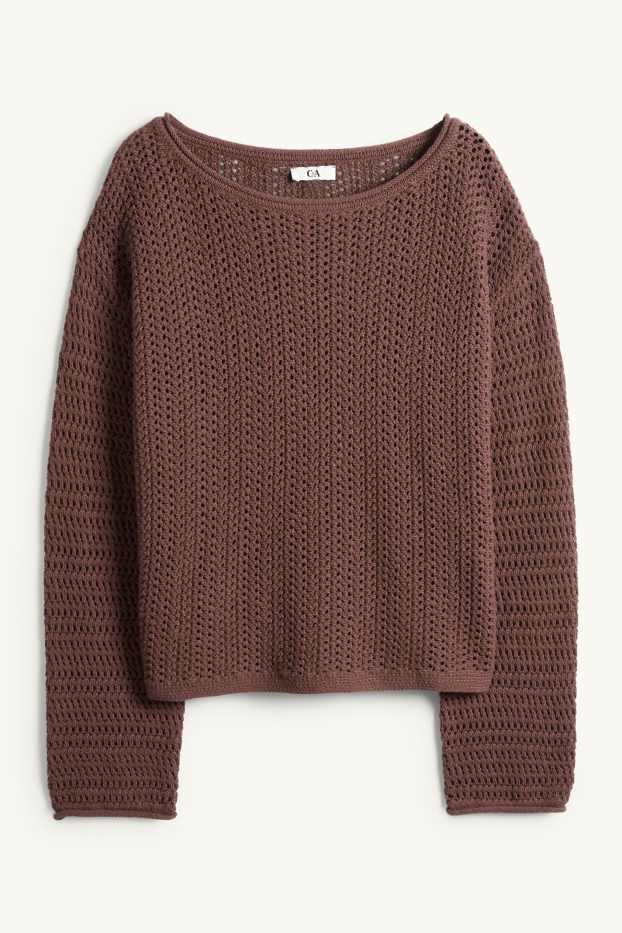 Femmes - Pull - texturé - marron foncé