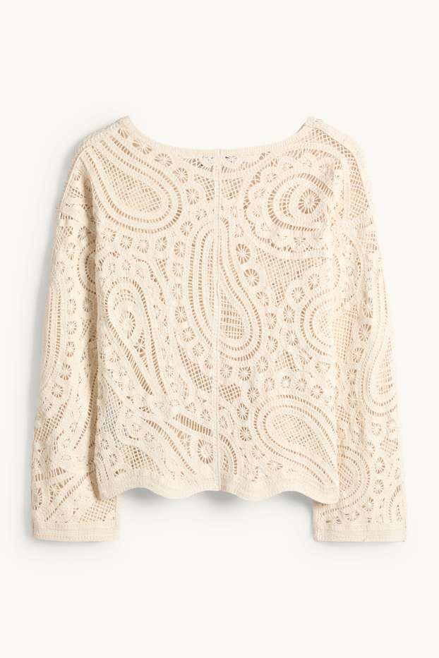 Damen - Crochet-Pullover - cremeweiß