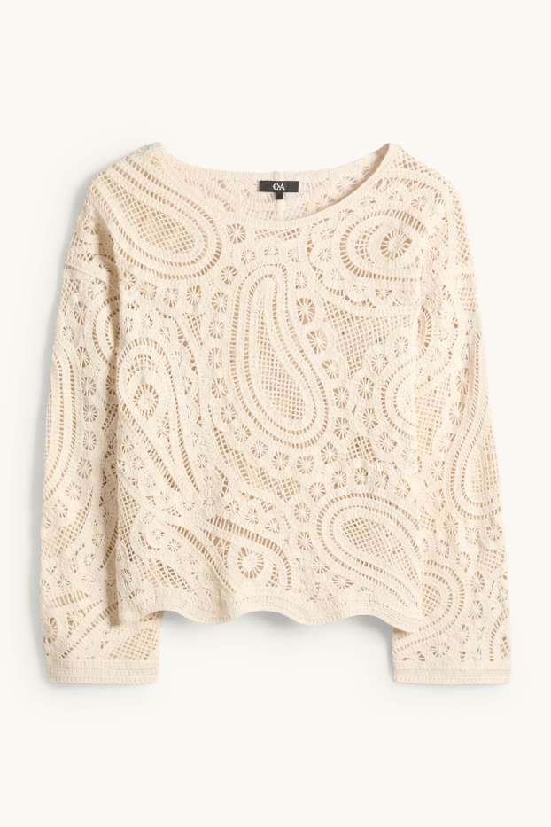 Damen - Crochet-Pullover - cremeweiß