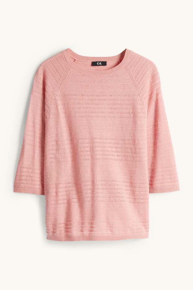 Damen - Pullover - Leinen-Mix - strukturiert - dunkelrosa