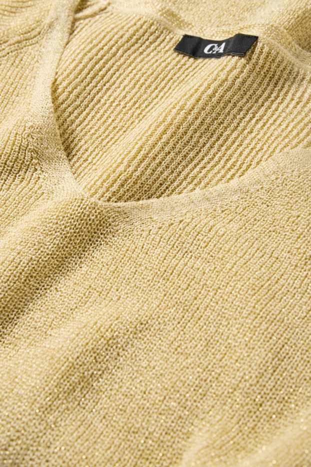 Women - Knitted jumper - short sleeve - shiny - yellow