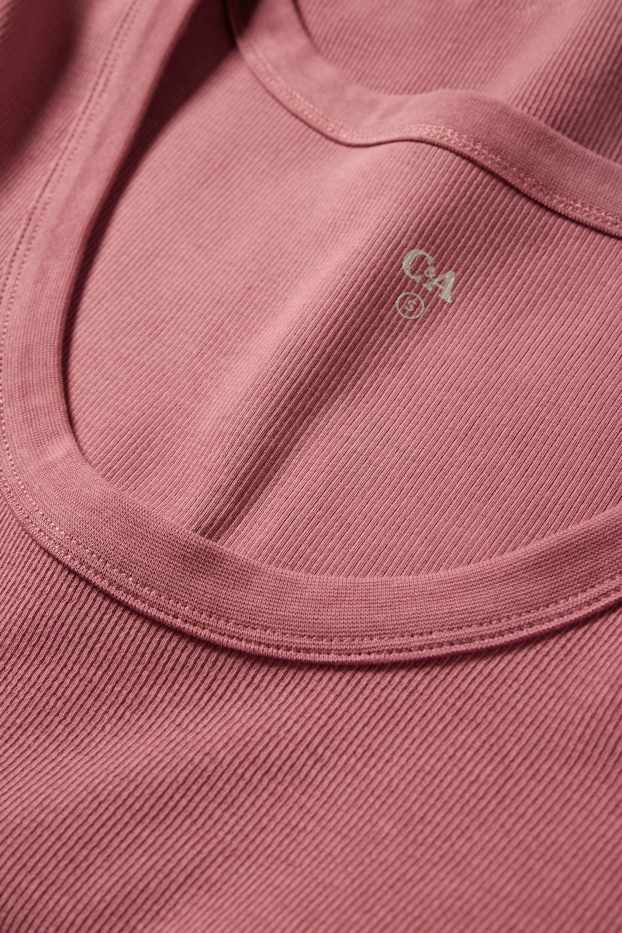 Damen - T-Shirt - Regular Fit - gerippt - dunkelrosa