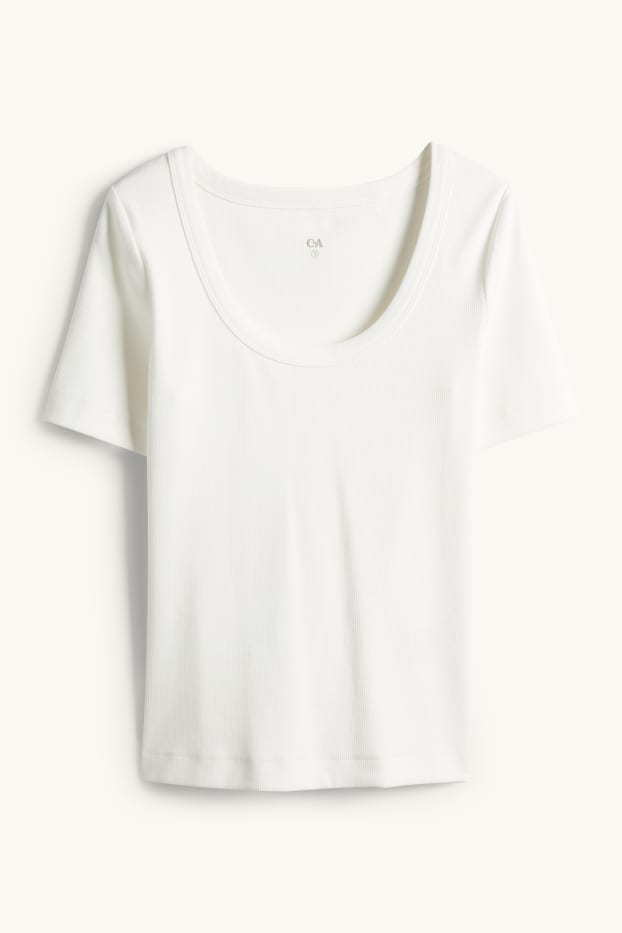 Damen - T-Shirt - Regular Fit - gerippt - weiss