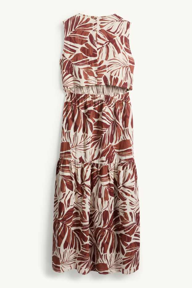 Dames - Fit & flare-jurk - linnenmix - met patroon - bruin / crème wit