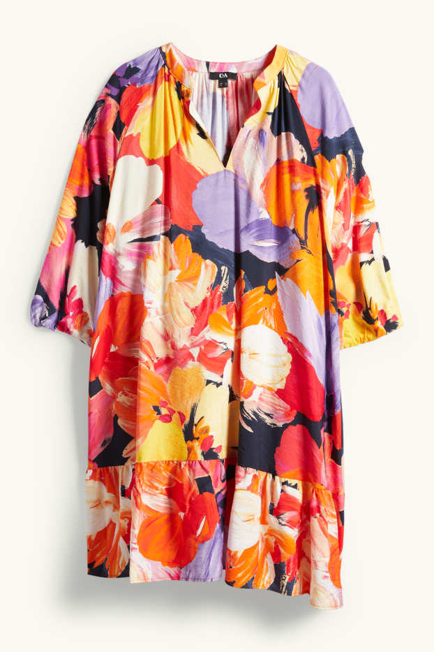 Dona - Vestit de línia A amb escot en punta - de flors - multicolor