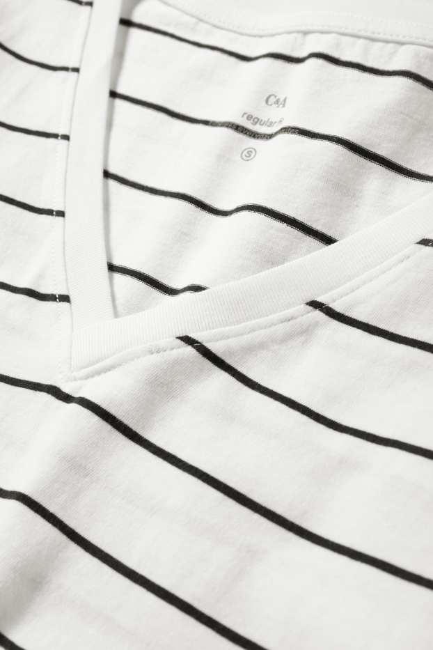 Femmes - T-shirt à col V - regular fit - à rayures - blanc