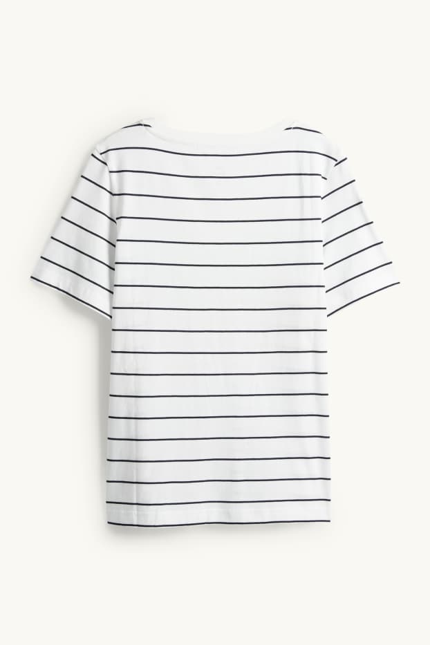 Femmes - T-shirt à col V - regular fit - à rayures - blanc