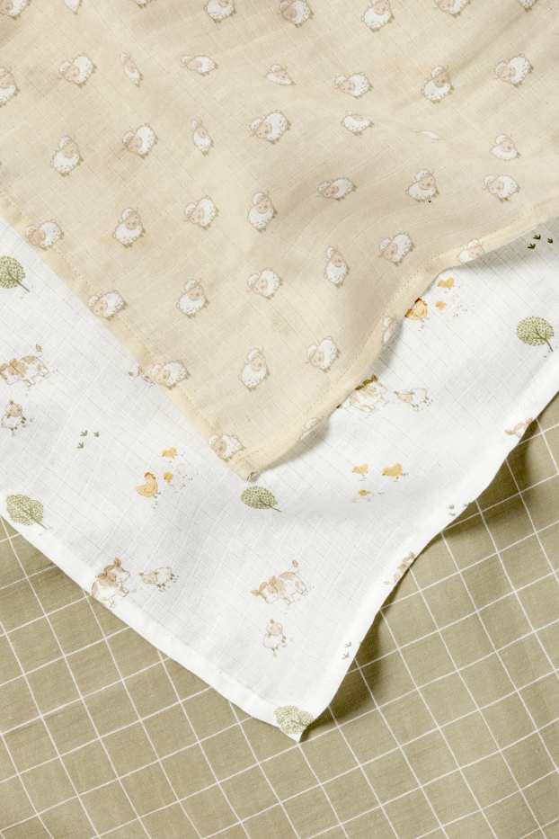 Baby Boys - Multipack of 3 - barnyard - baby muslin square - white / green