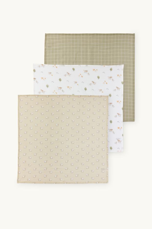 Baby Boys - Multipack of 3 - barnyard - baby muslin square - white / green