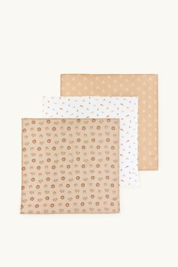 Unisex - Multipack of 3 - wild animals - baby muslin square - white / beige