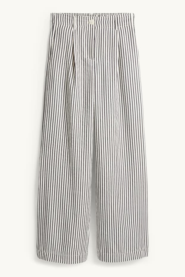 Femmes - Pantalon de toile - high waist - wide leg - à rayures - noir / beige