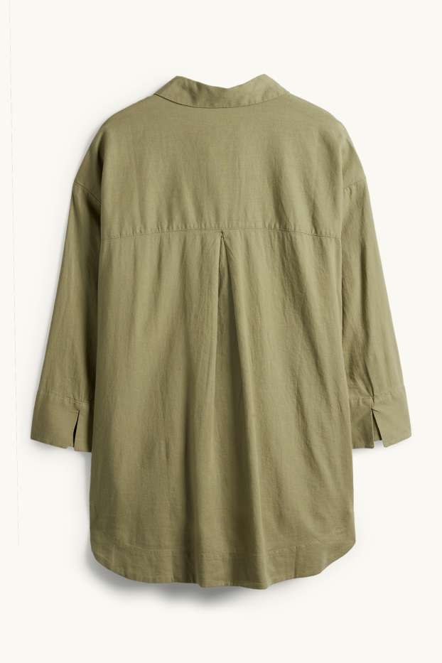 Damen - Bluse - Leinen-Mix - khaki
