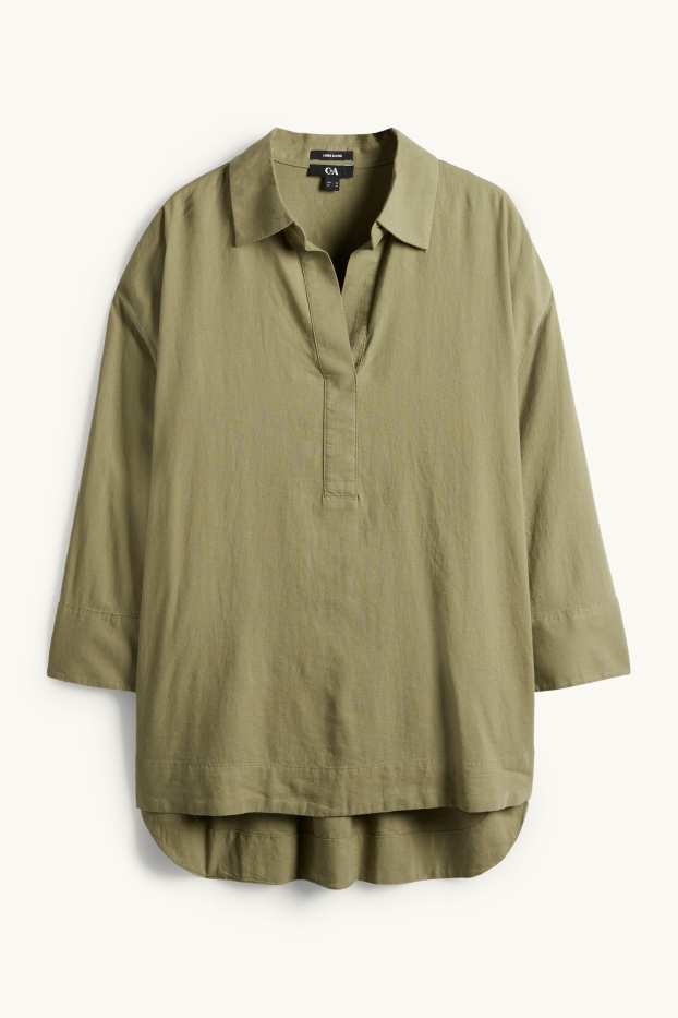 Damen - Bluse - Leinen-Mix - khaki