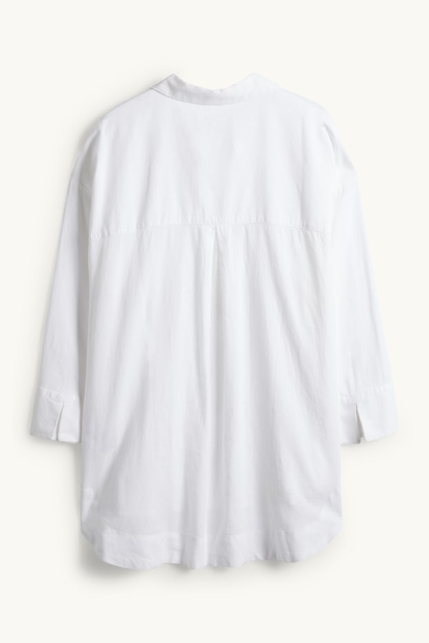 Damen - Bluse - Leinen-Mix - weiß