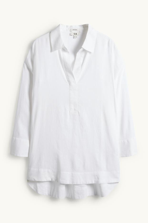 Damen - Bluse - Leinen-Mix - weiß