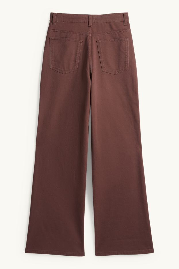 Femmes - Pantalon en toile - high waist - wide leg - marron