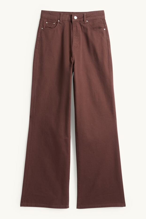 Femmes - Pantalon en toile - high waist - wide leg - marron