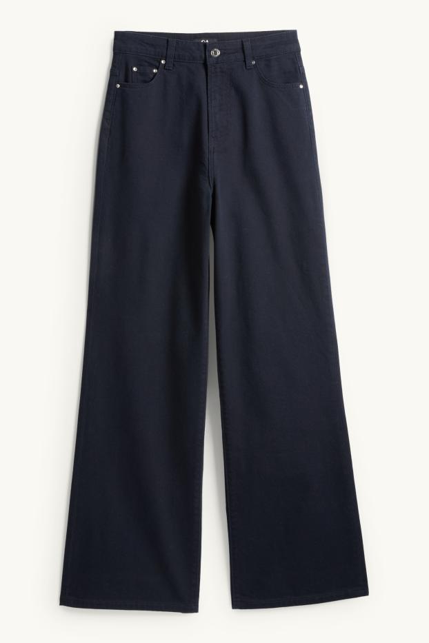 Femmes - Pantalon en toile - high waist - wide leg - bleu foncé