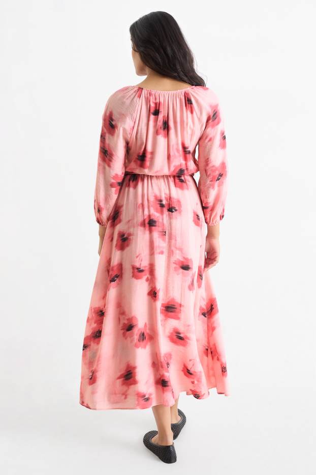 Femmes - Robe avec encolure en V - straight fit - motif floral - rose / rose pâle