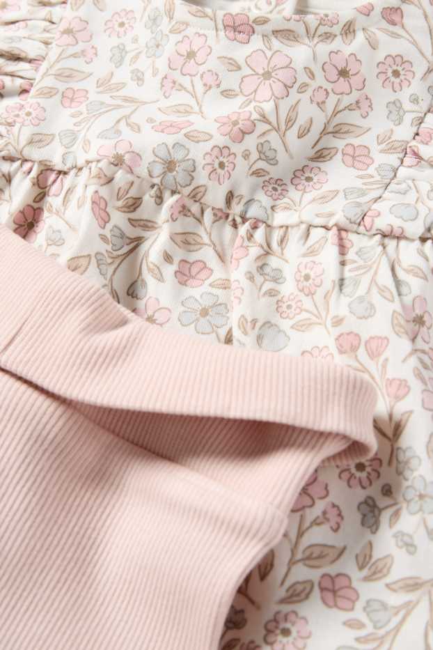 Bébés filles - Petites fleurs - tenue bébé - 3 pièces - blanc / rose