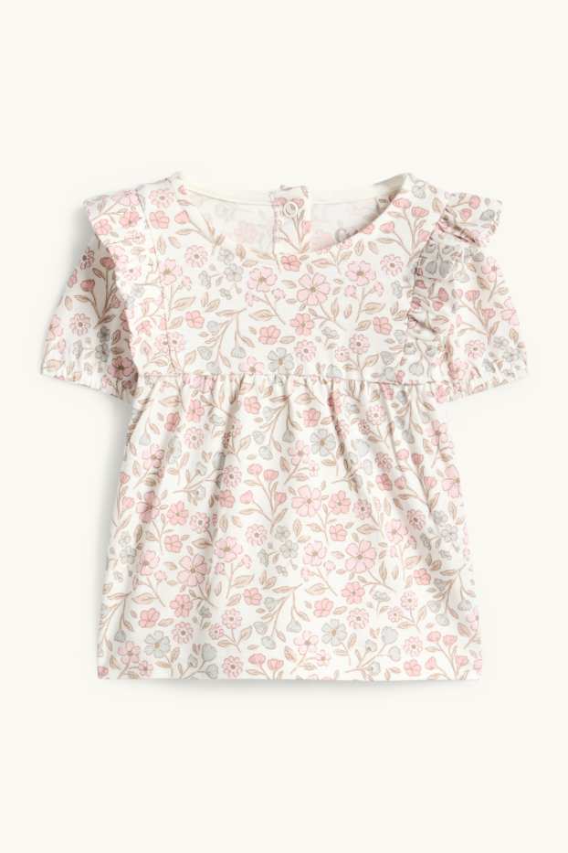 Bébés filles - Petites fleurs - tenue bébé - 3 pièces - blanc / rose