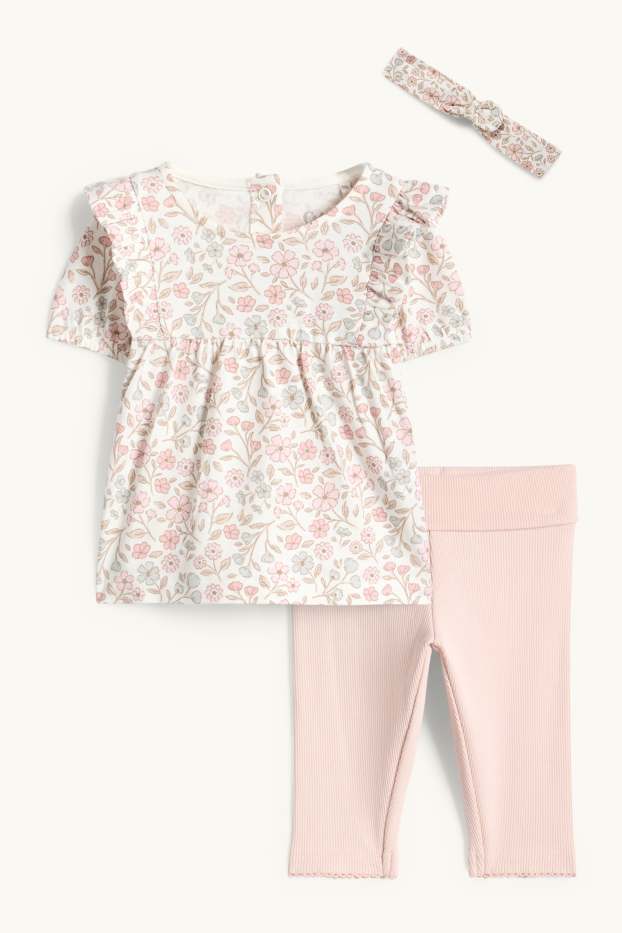 Bébés filles - Petites fleurs - tenue bébé - 3 pièces - blanc / rose