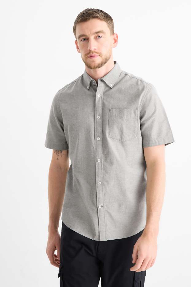 Hommes - Chemise - regular fit - col button-down - vert