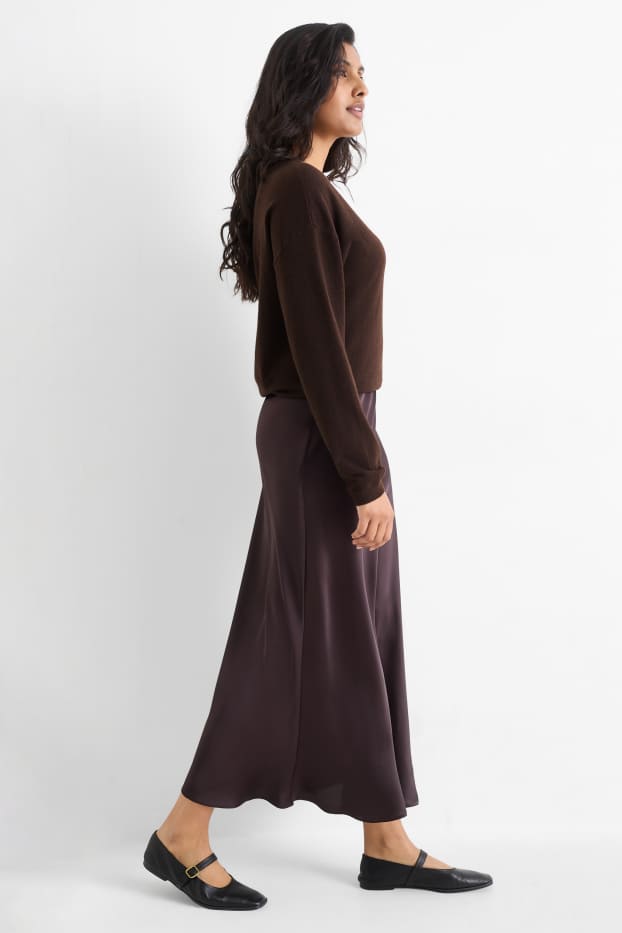 Women - Satin skirt - dark brown