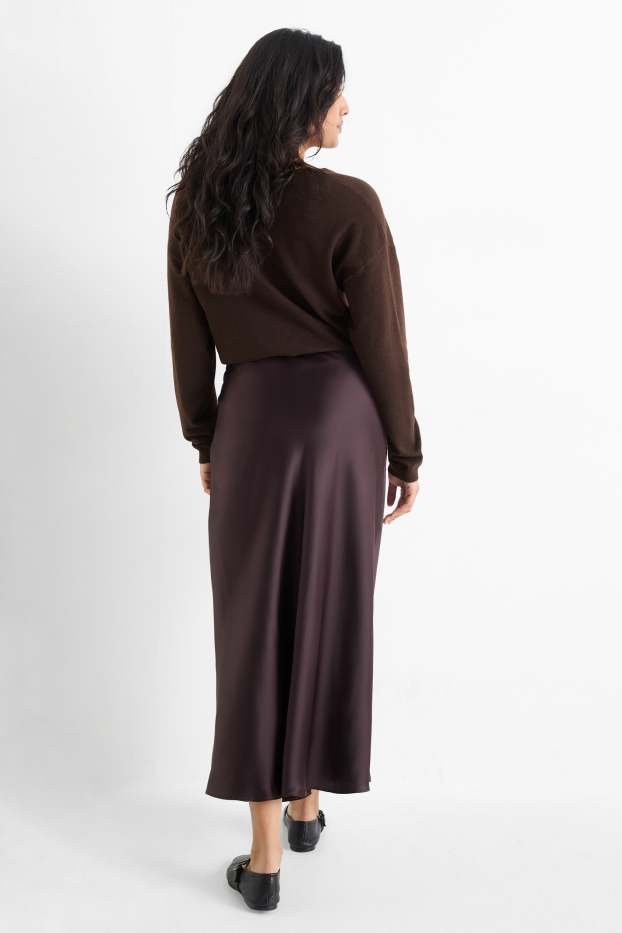 Women - Satin skirt - dark brown