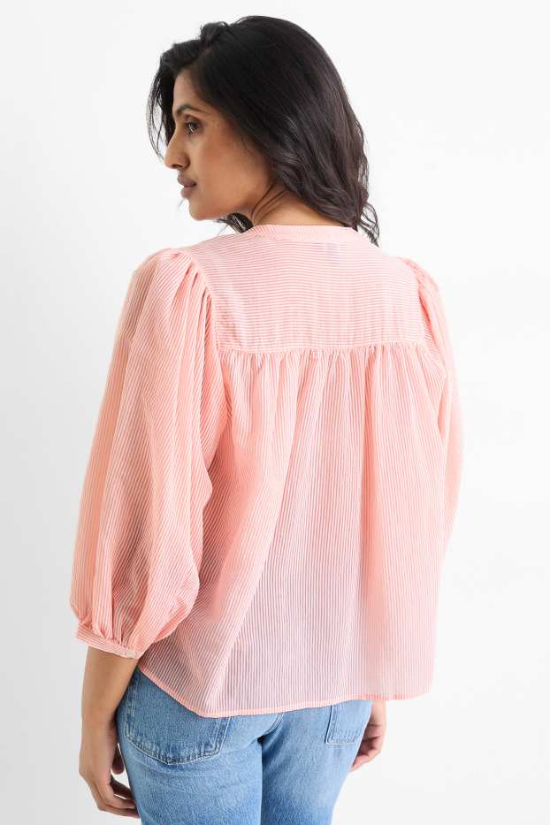 Women - Blouse - striped - coral