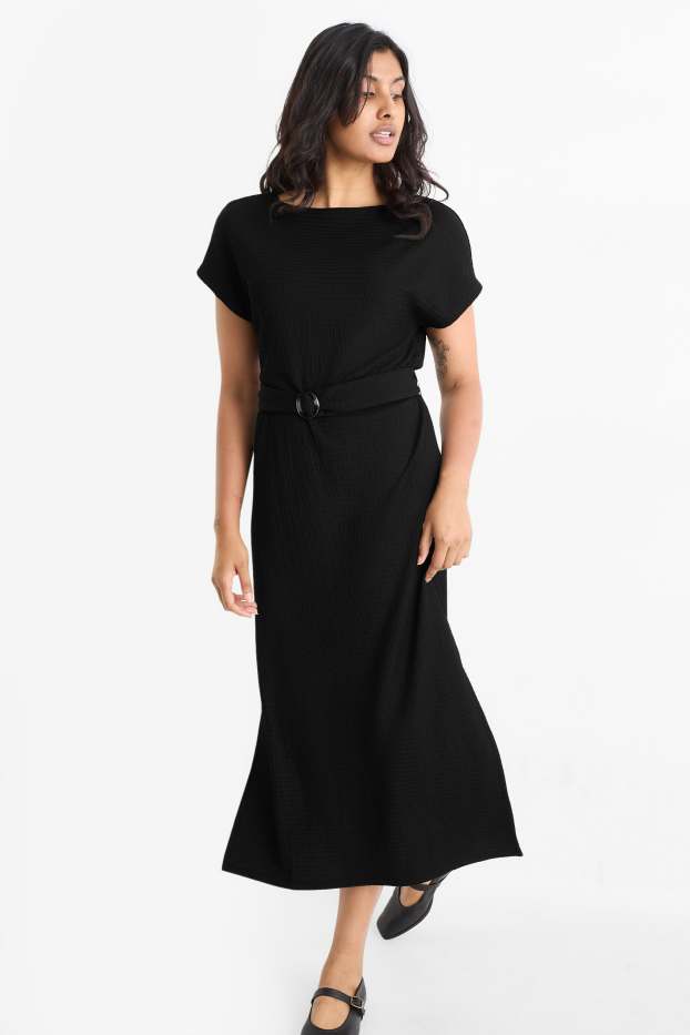 Damen - Kleid mit Gürtel - Straight Fit - strukturiert - schwarz