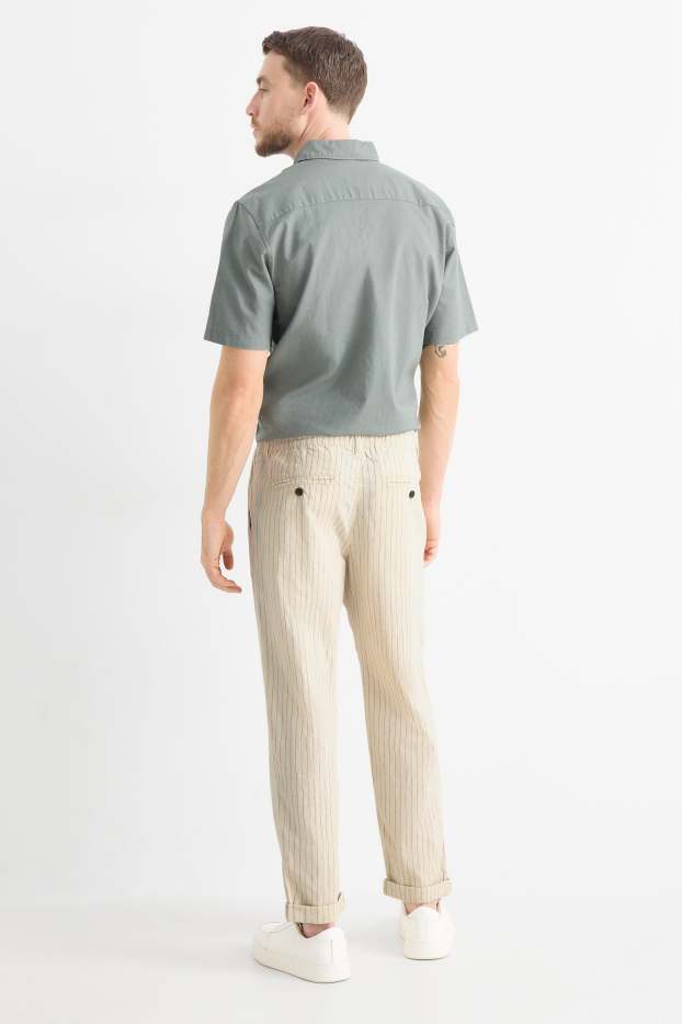 Herren - Chino - Leinen-Mix - Nadelstreifen - cremefarben