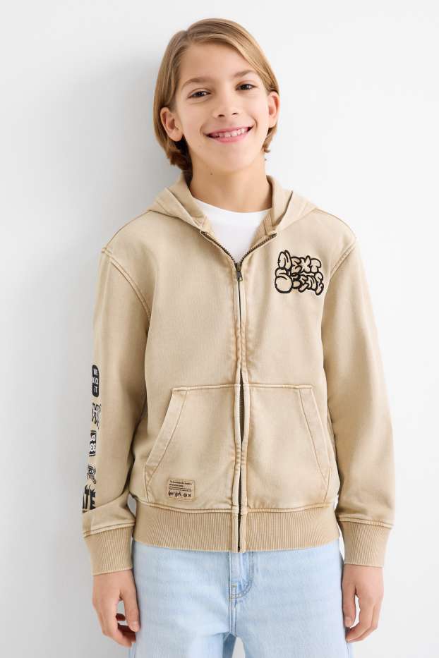Enfants garçons - Sweat zippé en molleton avec capuche - beige clair