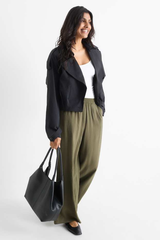 Femmes - Pantalon de bureau - high waist - wide leg - vert