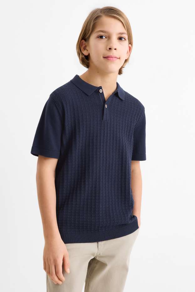 Copii - Băieți - Tricou polo - structurat - albastru închis