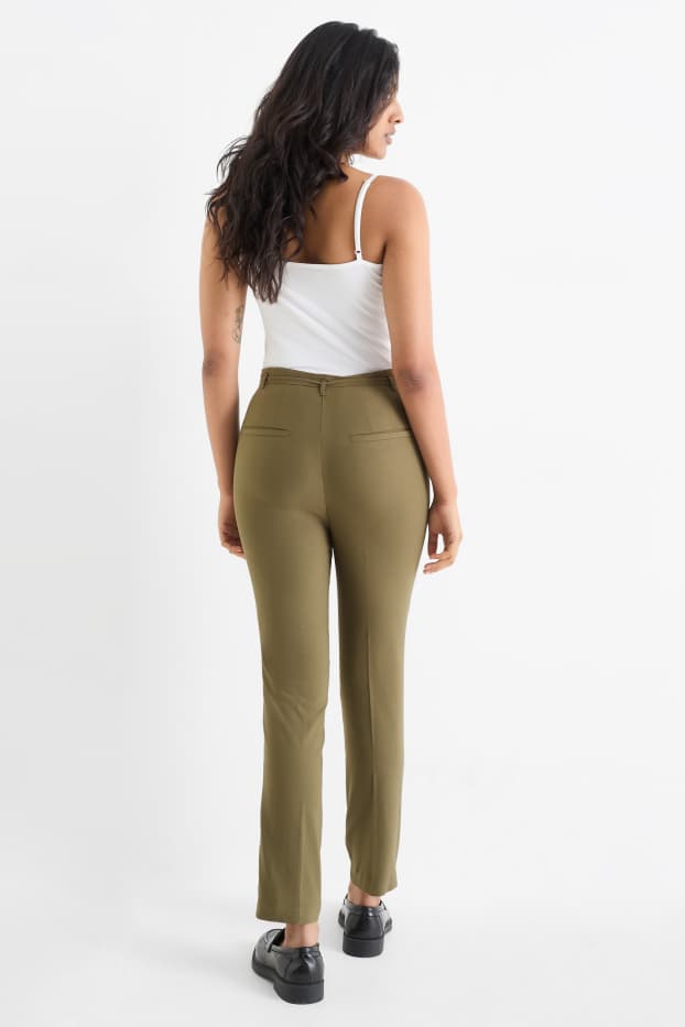 Mujer - Pantalón de tela con cinturón - high waist - slim fit - verde