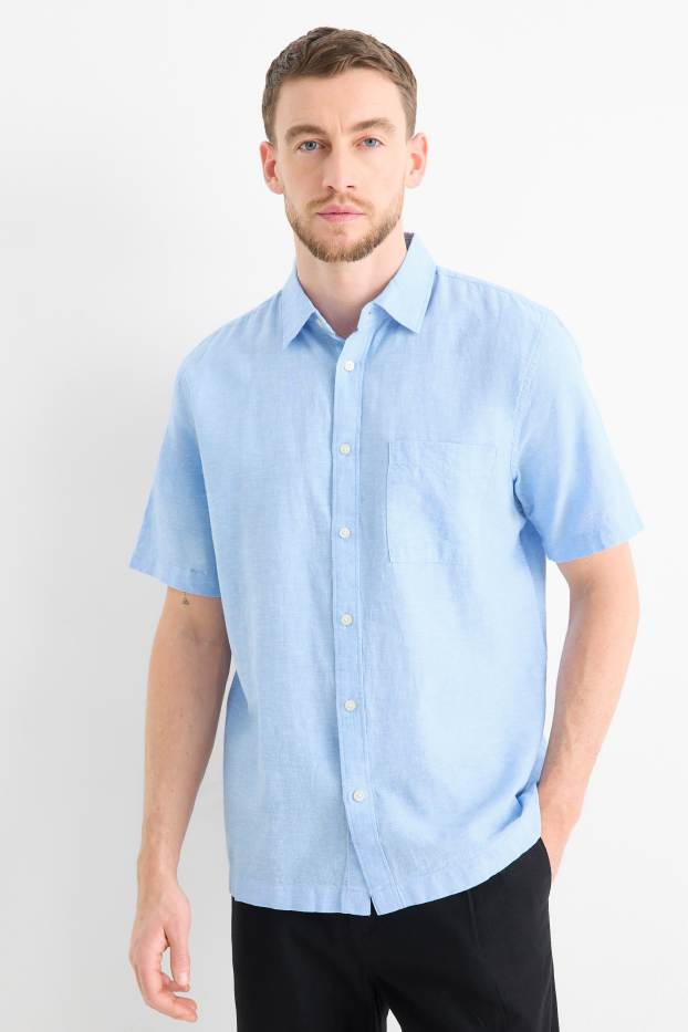 Unisexe - Chemise - regular fit - col kent - lin mélangé - bleu clair