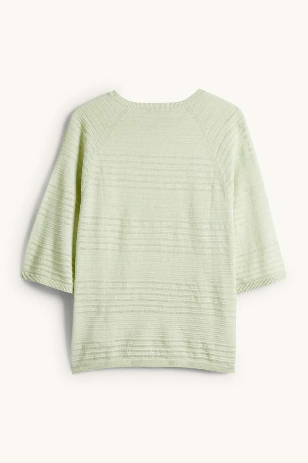 Damen - Pullover - Leinen-Mix - strukturiert - hellgrün
