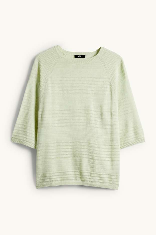 Damen - Pullover - Leinen-Mix - strukturiert - hellgrün