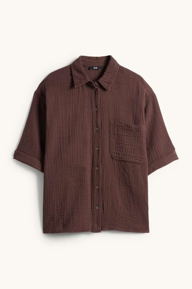 Dámské - Mušelínová halenka - tmavohnědá