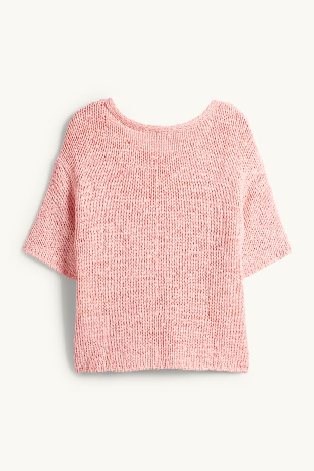 Damen - Strickpullover - kurzarm - pink