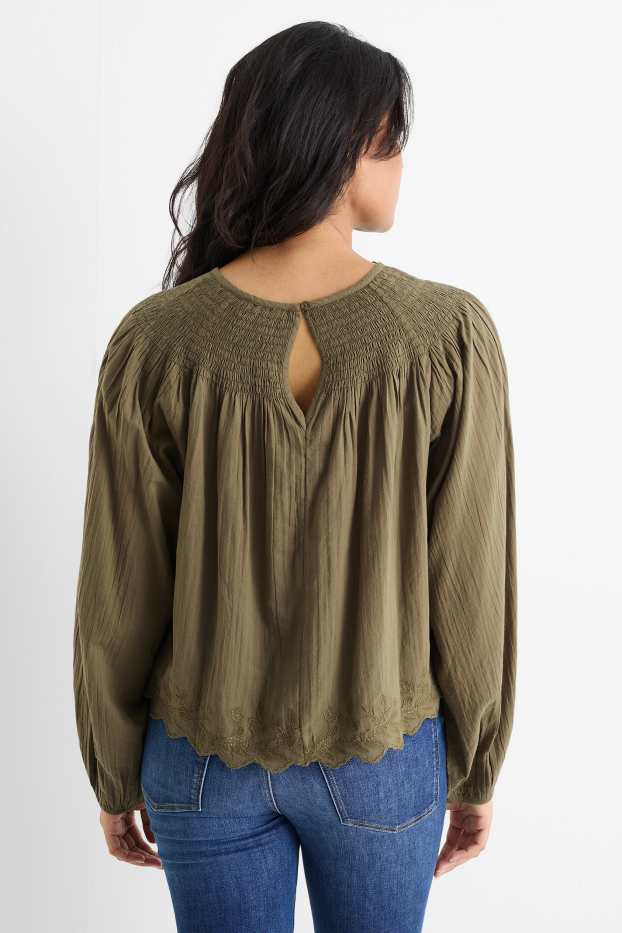 Donna - Blusa - arricciata - verde