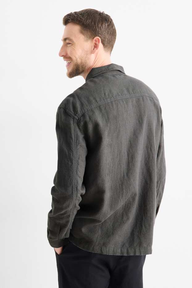 Hommes - Veste-chemise - relaxed fit - col kent - lin mélangé - vert